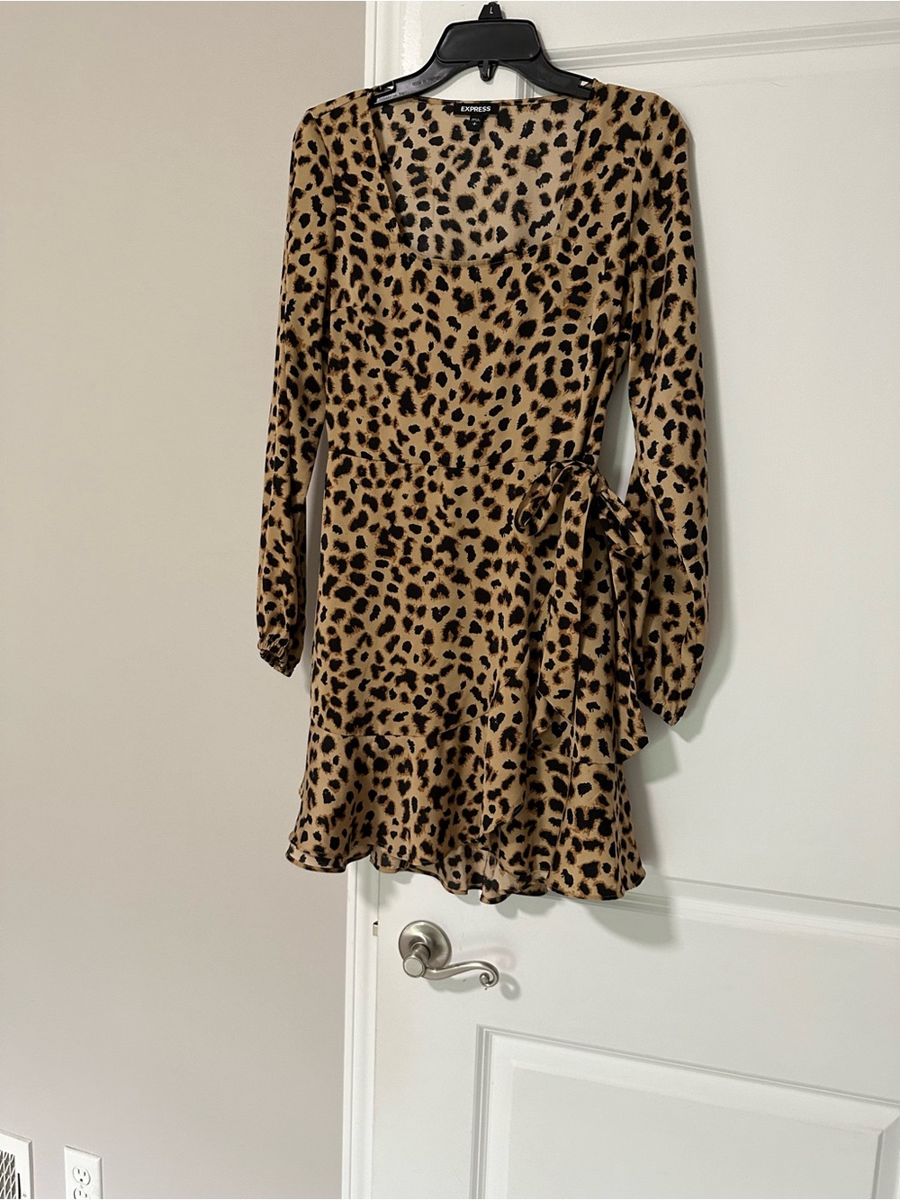 Express Leopard Print Wrap Mini Dress - Tan & Black